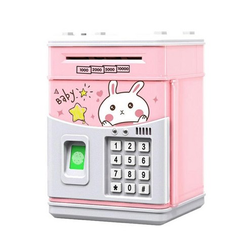 fooi NEW 지문인식 사운드 ATM 저금통 지폐 저금통 미니금고, 블루 곰 장난감금고