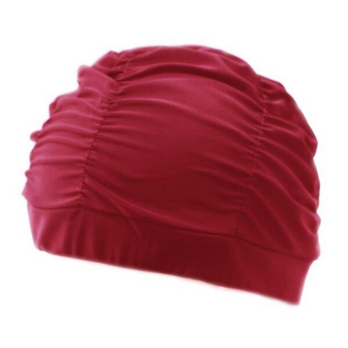 [XIG] 주름 꽃 꽃잎 패브릭 수영 모자 수영장 해변 해변 보호 긴 머리 귀 입욕 모자 여성 성인 모자, Pleated Red