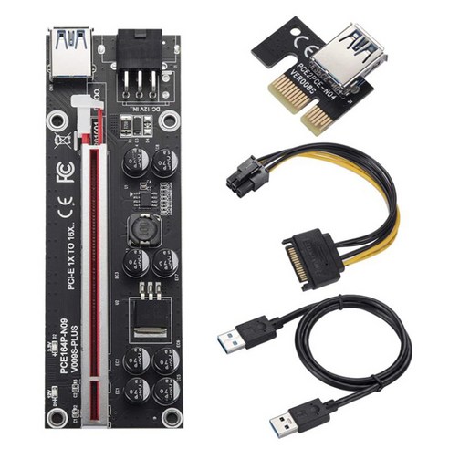 Retemporel VER009S 플러스 PCI Express 1X - 16X 강화 PCI-E 라이저 카드 SATA 6Pin 전원 0.6M USB 3.0 케이블 BTC LTC 마이닝, 1