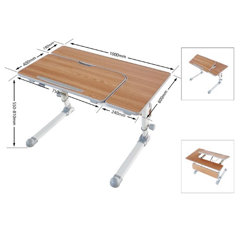 바퀴 침대 옆 학습 테이블 접이식 조절 책상 거실 노트북 철제 높이조절, 강화된들어올릴수있는왼쪽기울기60x120