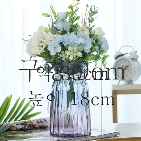DFMEI [꽃 + 병] 북유럽 유리 꽃병 투명한 색상 인공 꽃 거실 장식 테이블 홈 장식, 다이아몬드 (파란색 보라색) + (베이지 + 블루 꽃다, {"패션의류/잡화 사이즈":"중간"}