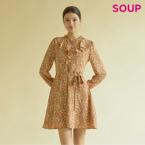 숲 플로럴 패턴 프릴넥 원피스 SX2OPM5