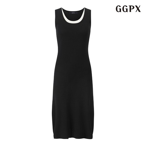 GGPX 레이어드 배색 슬림핏 골지 롱 원피스 (GOBOW026D)