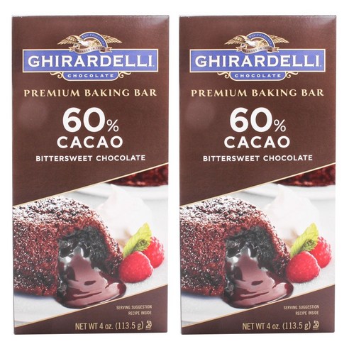 기라델리 프리미엄 베이킹 바 카카오 비터스위트 초콜릿, 2개, 60% Cacao Bittersweet, 113.5g