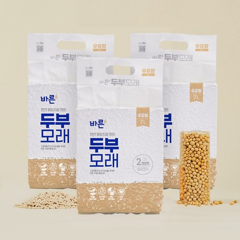[3개세트] 바른 고양이 두부모래 우유향 7L, 2800g, 3개