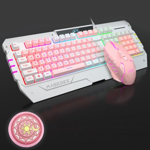 Literally sell 게이밍키보드 무접점 키보드 멋진 조명 인체 공학 게임 엔진 6단 DPI 속도 무소음키보드 레트로키보드 무소음마우스 노이즈캔슬링헤드폰 유선이어폰, 분홍색 키보드+마우스