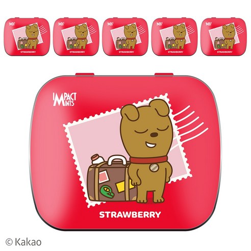 카카오 프렌즈 민트 캔디 딸기 임팩트 무설탕 사탕, 12개, 15g