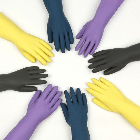 가성비가브랜드다 COLORFUL 식품용 고무장갑 국내생산 4컬러 혼합세트, 6세트, 중(M)