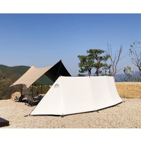 스트링이 필요없는 자립형 캠핑 윈드스크린 윈드브레이크 750cm x 150cm, 아이보리(면)