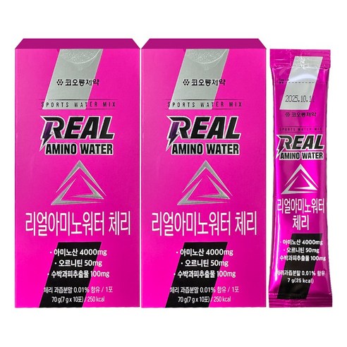 코오롱 리얼 아미노 워터 체리맛 (전해질 아미노산 BCAA 아르기닌 보조 보충제 운동 바이탈 에너지 스포츠 음료 분말), 70g, 2박스