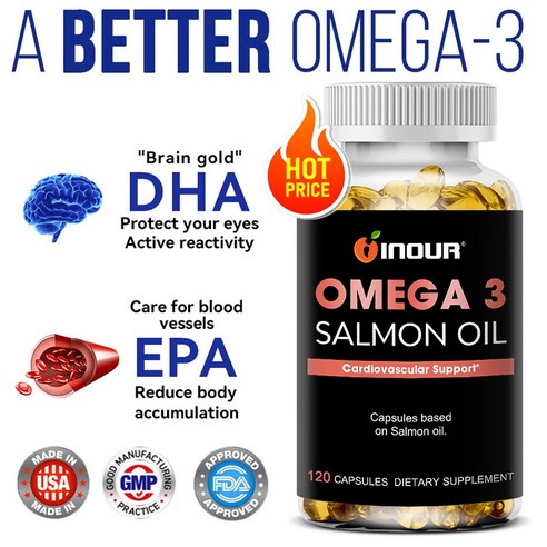 연어 오메가3 60/120캡슐 순수 연어오일 1000mg EPA 300mg DHA 200mg 혈행 건강, 2개, 120정