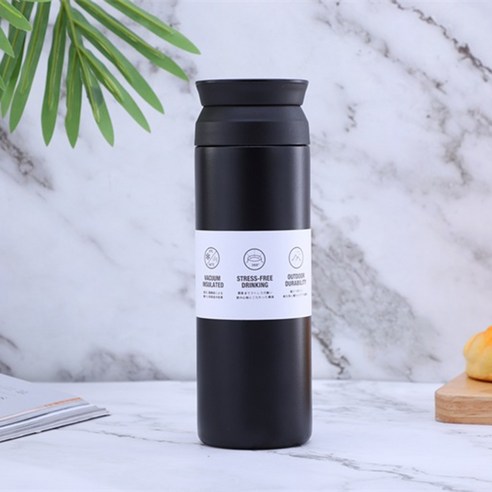 ZZJJC 아이디어 보온병 아이디어 텀블러 아웃도어 보온병, 플랫블랙, 500ml