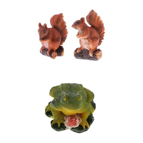 미니 수지 다람쥐 & 개구리 조각 동상 동물 모델 홈 테이블 정원 공원 마당 잔디 예술 공예 선물, 갈색 녹색, 설명