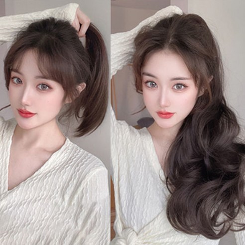 주디앤 여성 어스 헤어 포니테일 부분 묶음가발, 다크브라운