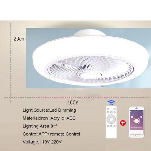 써큐라이트 실링팬 스마트 천장 선풍기 조명 리모컨 침실 장식 환풍기 램프 공기 보이지 않는 날 개폐식 무음 46 cm 52cm, 2) 46CM White 색상 - 220v with A