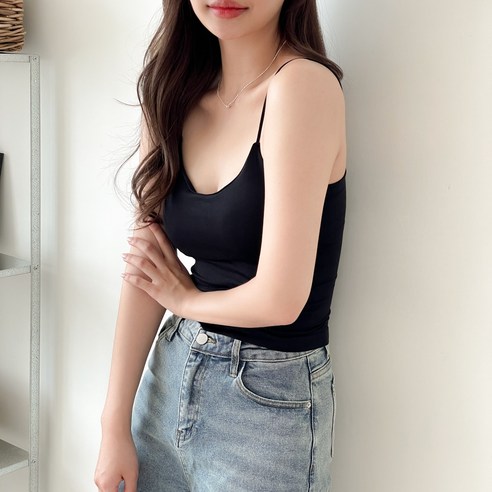IAWI U넥 캡내장 크롭 끈나시 무지 민소매 브라탑