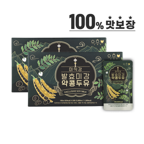 발효미강 약콩두유 속편한두유 무가당 건강두유 국산콩 검은콩 두유액 98.51%, 40개, 190ml