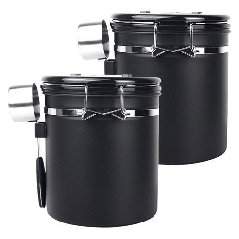 Sifei 스테인리스 스틸 이그조스트 씰드 탱크 커피보관용기 1.5L, 2개, Black