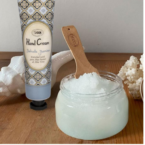 사봉 바디스크럽 자스민 200g핸드크림 30ml 세트+우드스쿱