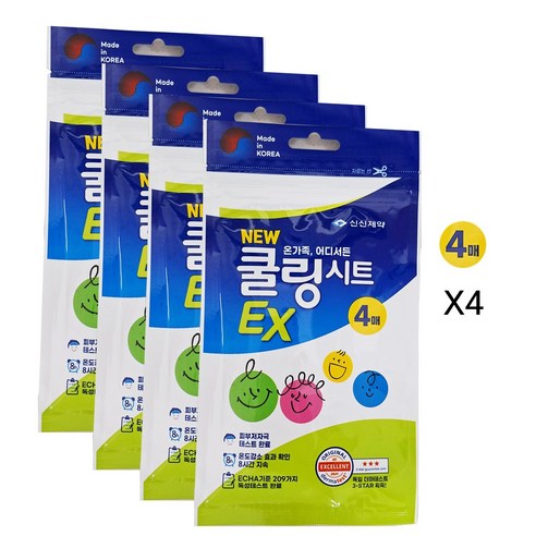신신제약 NEW 쿨링시트 EX 온가족용 이마열 졸음방지, 4개, 4매입