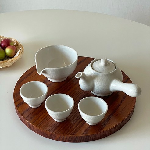 품격 있는 차 한 잔의 여유, 국산 도자기 균열 크림 3인 다기 세트 다기세트