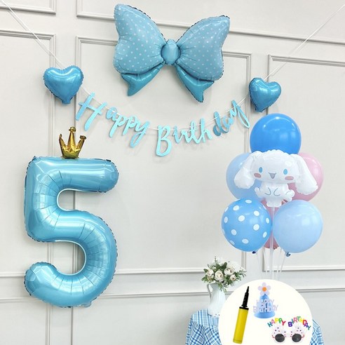 연지마켓 쿠로미 마이멜로디 키티 시나모롤 산리오 생일풍선 파티세트, 시나모롤 블루세트 5