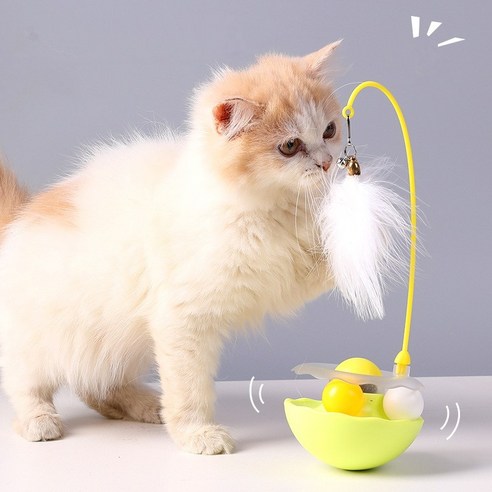 Runcats런캐츠 신형 고양이 장난감 오뚝이 캣닢볼 깃털 방울 트랙볼 캣 사냥놀이 낚시대 장남감, 1개, 블루, 오뚜기캣스틱