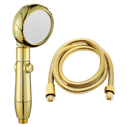 코워 절수형 3단모드 온오프 파워 원터치 이과수 샤워기헤드 골드 + 골드호스 1.5m, 1세트