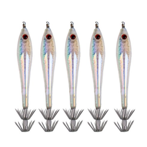 Lot 5pcs 빛나는 오징어 오징어 슬리브-물고기 낚시 미끼 하드 미끼 후크, 화이트, 9.5cm/3.7 인치, 플라스틱 정신