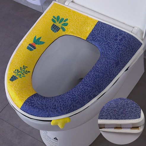 여름 얇은 얼음 실크 화장실 쿠션, 파란색과 노란색-얼음 실크 업그레이드 플러스