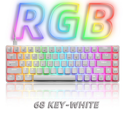 [SW] RGB 게임 기계 키보드 유선 68 키 작은 게임 키보드 LED 백라이트 게이머 노트북 PC 컴퓨터에 대한 빨간색 파란색 스위치, T8 White, 러시아, 러시아