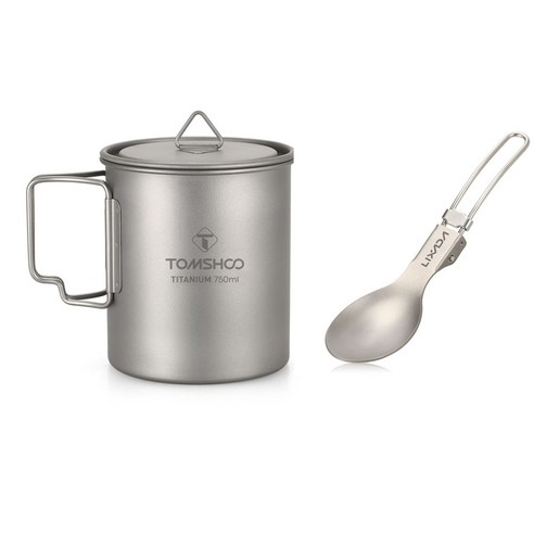 TOMSHOO 750ml 초경량 티타늄 컵 조리기구 야외 휴대용 물 컵 머그잔 식기 요리 냄비 티타늄 냄비 캠핑 피크닉, 하나, 750ml Cup Spoon