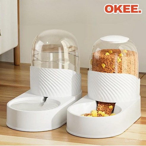 OK 반려동물 반자동 급식기+급수기 2종세트, 1세트, 화이트