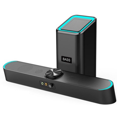 dodocool SADA D-238 컴퓨터 스피커 3.5mm 유선 롱 바 슈퍼 서브우퍼 2.1 USB 전원 공급 장치, 검은 색