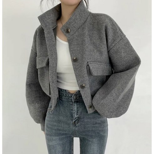 ANYOU 가을 겨울 차이나 루즈핏 캐주얼 모직 코트 여 숏