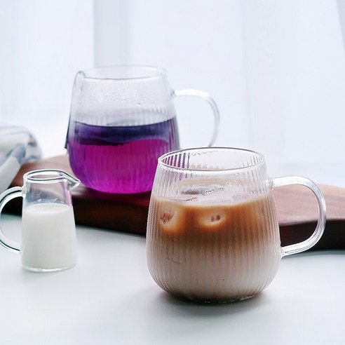 루비아 플리츠 내열유리 머그컵 380ml, 6개, 투명