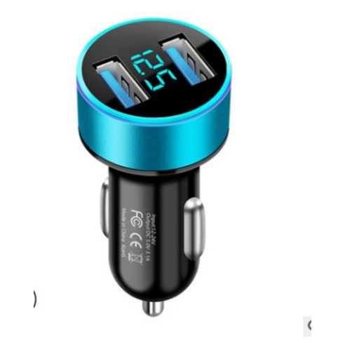 충전기 자동차 빠른 충전 듀얼 USB 자동차 충전기 금속 링 자동차 충전기, 12.5 디지털 디스플레이 3.1a 자동차 충전 블루