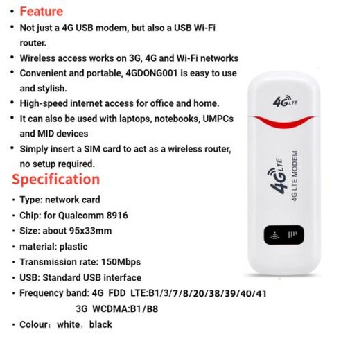 DNXT 4G LTE 무선 USB 동글 모바일 광대역 150Mbps 네트워크 5G 모뎀 스틱 SIM 카드 핫스팟 포켓 와이파이 라우터 노트북용, 3) European version