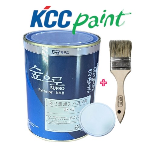 KCC친환경 에이스 내 외부 수성 겸용(무광 화이트) 0.9L 소 포장+PP2인치평붓, 친환경수성 화이트(무광) +PP3인치 평붓, 900ml, 화이트, 1개 수성페인트