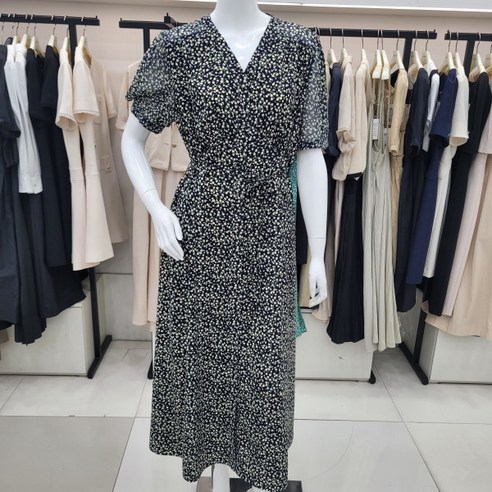 온앤온 V넥 플라워프린팅 쉬폰 롱원피스 njw4mo69901