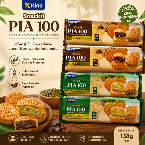 Kino Snackit PIA 100 Indonesian Pastry Chocolate & Mung Bean Halal Snack, 1세트, 552g