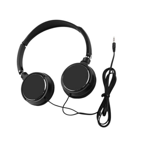헤드폰 3.5mm 오디오 케이블 (마이크 포함) 온라인 수업을위한 귀 헤드셋을 통한 조절 가능한 헤드 밴드 볼륨 제어, 검은 색, 170x105x35mm., 플라스틱 전자 장치