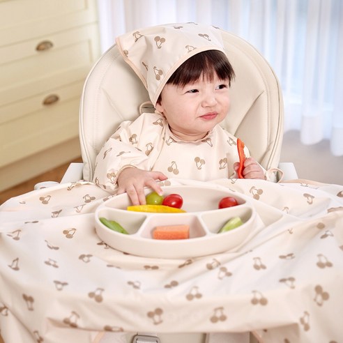 아이주 이유식 턱받이 긴팔 풀커버형, 크림체리, 1개, 1개입