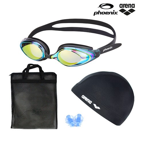 PN-405M 와이드뷰 미러수경 물안경 수영 4종세트, PN-405M(골드)
