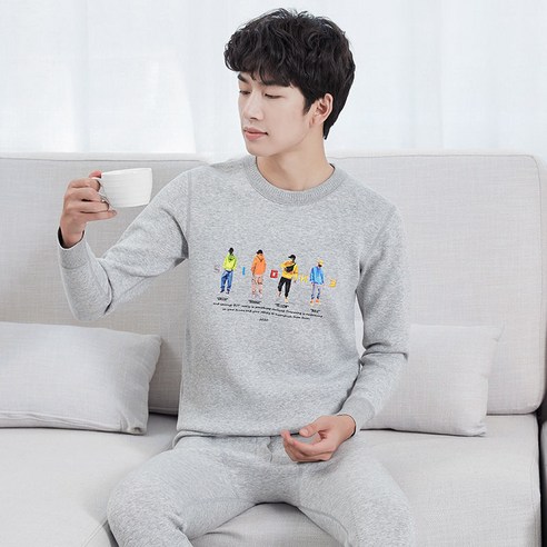 학생 보온 속옷 남자 캐주얼 가후 고등학생 대동 추복 가을 바지 외투 라운드 칼라 청년 세트