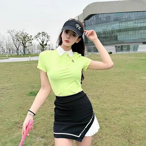 여름 새 여자 골프 의류 여자 골프 톱 패션 골프 여자 여름 반팔 여자 한국 골프 의류 여성 슬림핏 슬리밍 골프