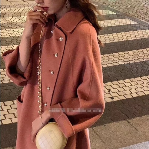 새로운 가을과 겨울 두꺼운 중국 프랑스 스타일 햅번 스타일 모직 코트 모조 양면 캐시미어 코트 여성용 중형 코트