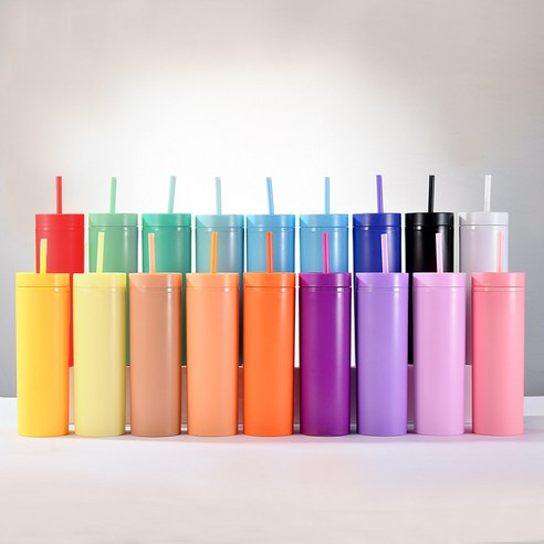 16oz 더블 AS 플라스틱 스트레이트 컵 다색 스크럽 음료 물컵, 고무 페인트 2원 추가, 특별한 설명 없음, 두 가지, 501-600ml
