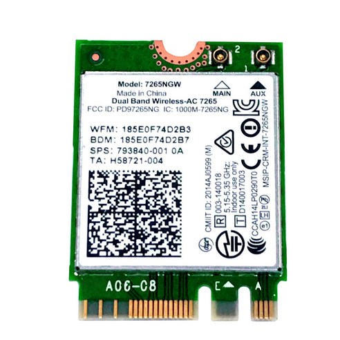 Retemporel 7265NGW AC7265 WiFi 카드 1200M NGFF 듀얼 밴드 2.4G/5G Bluetooth 4.1 Dell ASUS Acer용 802.11Ac 어댑터, 1개, 녹색