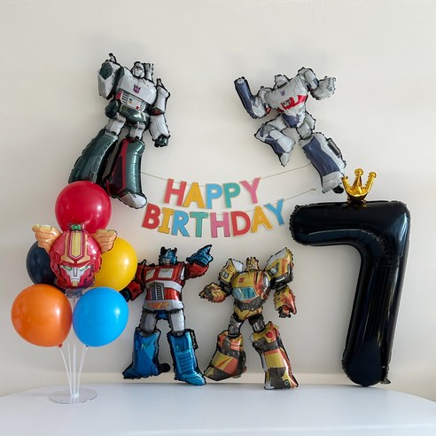 헬로카봇 로보트 풍선 생일파티 풍선세트, 블랙 7